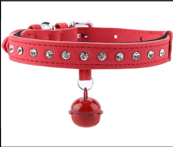 Collar Con Figuras De Diamante Y Cascabel Rojo XS