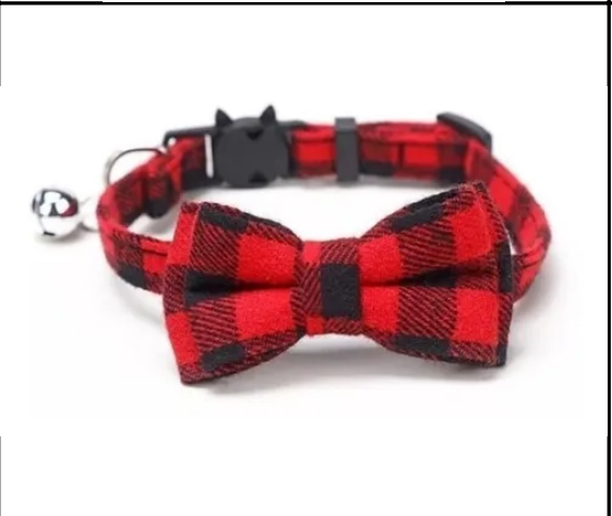 Collar De MoñoPara Mascotas Estampado DeCuadros Rojo