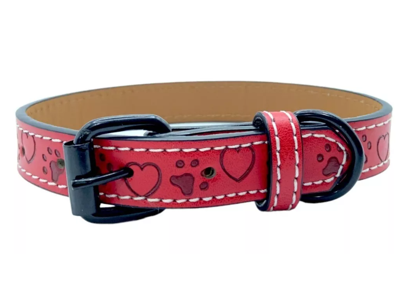 Collar de piel huellita chico rojo