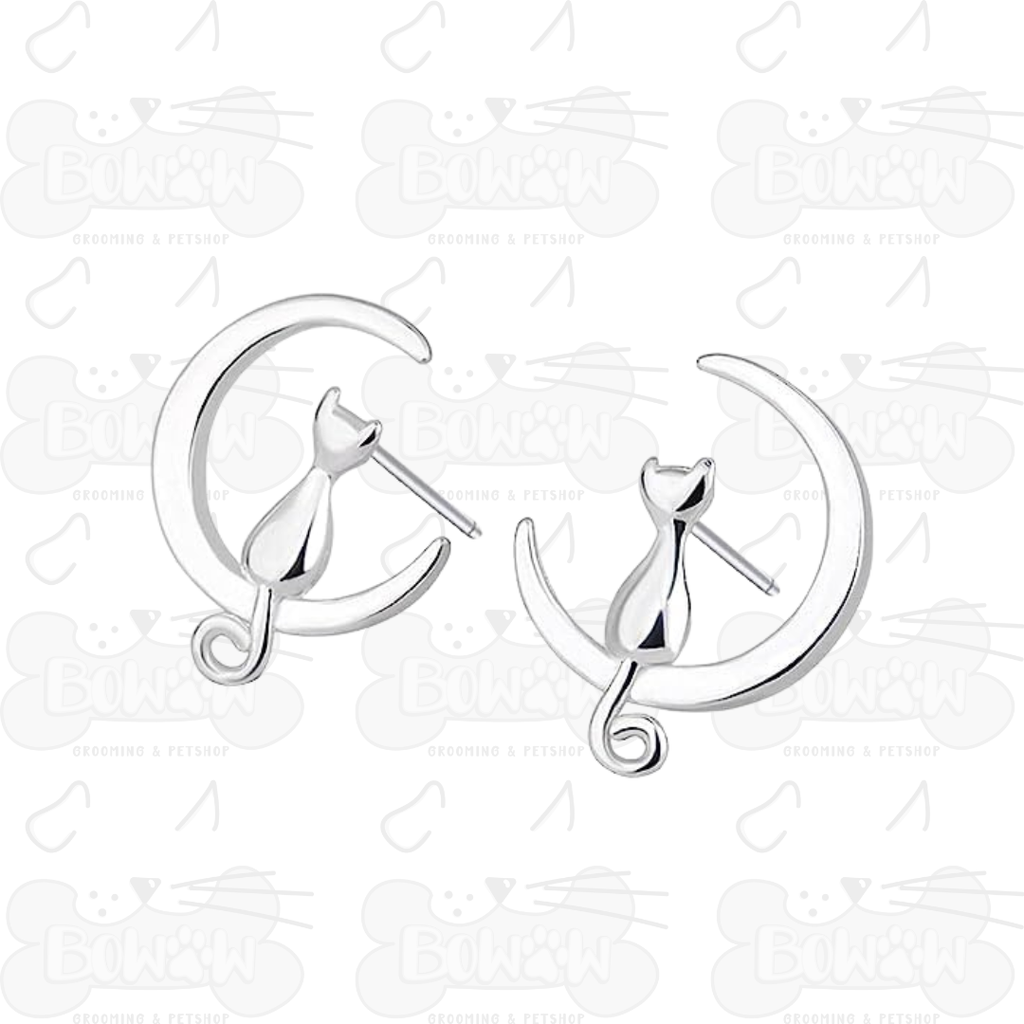 Aretes Gatito en la Luna Negros