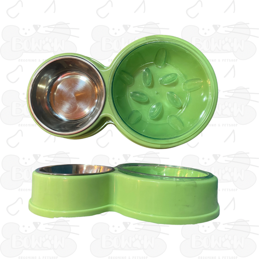 [R-68213-47-50] Plato Doble Desmontable De Alimentacion Lenta Para Mascotas Verde