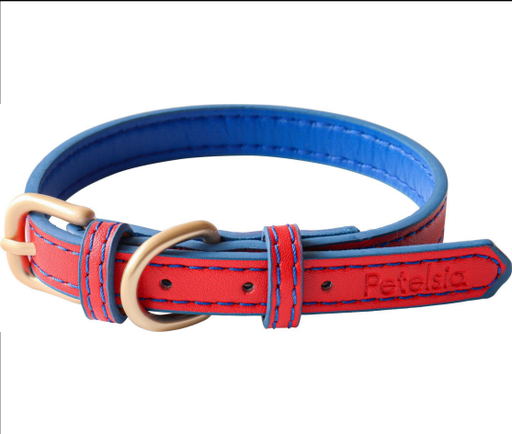 [BWT0037 M] Collar Bicolor De Cuero Sintético Mediano Azul/Rojo