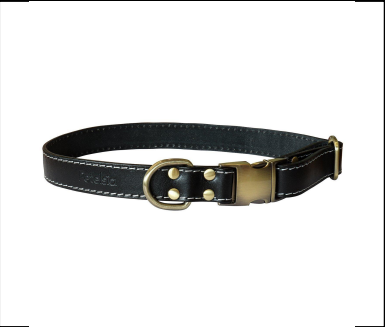 [BWT0020 L] Collar De Cuero Con Broche De Metal Grande Negro