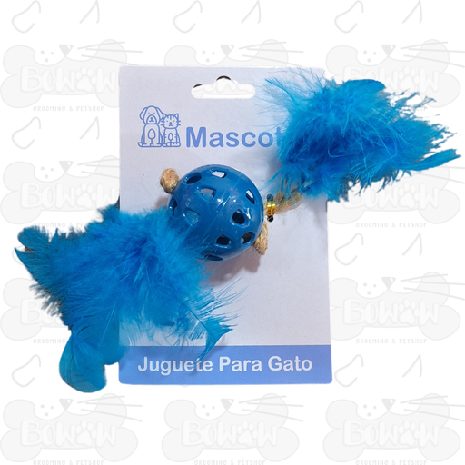 Pelota Azul con Plumas para Gato