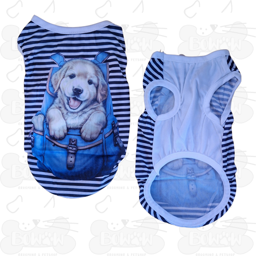 Chaleco Ligero Rayado con Perrito Azul  S