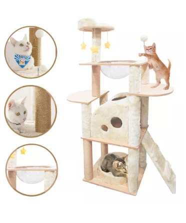 Árbol Mueble Rascador de Estrellas para Gato Afelpado Mediano 94.5 x 40 x 142 cm