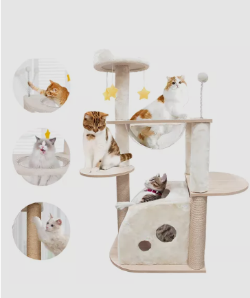 Árbol Mueble Rascador de Estrellas para Gato Afelpado Chico 89 x 50 x 105.5 cm