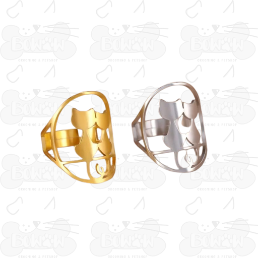 Anillo Acero Inoxidable Par de Gatitos Dorado